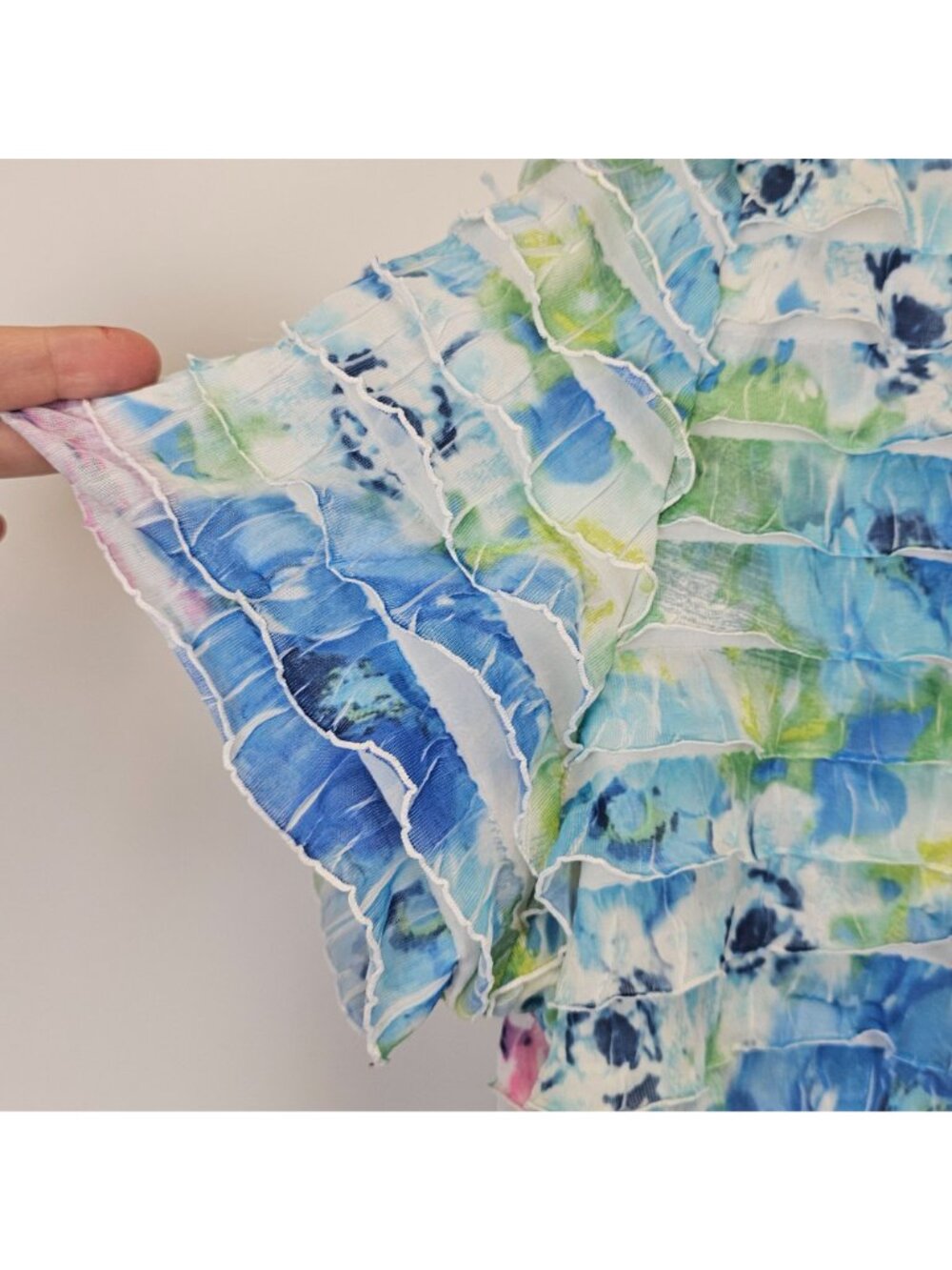 Elementz Womens XL Blue Floral Ruffle Top Tiered Stretch Fairycore - Picture 8 of 11